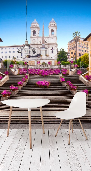 Bild på Spanish steps with azaleas at sunrise Rome